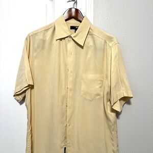 Murano Silk Men’s Size Medium Button Up Short Sleeve Tan/Beige Pocket
